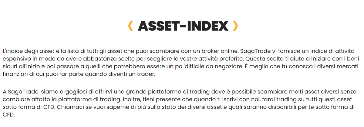 Commercio di centinaia di asset diversi Sagatrade